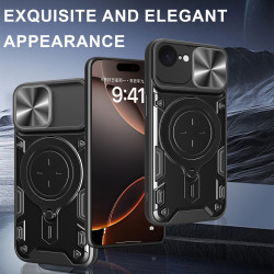 Case For iPhone 16e Magnetic Slide Camera Protection Cover 360 Rotate Kickstand Armor Ring Funda Capa