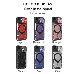 Case For iPhone 16e Magnetic Slide Camera Protection Cover 360 Rotate Kickstand Armor Ring Funda Capa