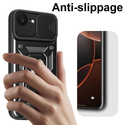 For Apple iPhone 16e Case With Slide Lens Cover Rotating Ring Shockproof Stand Holder Phone Case