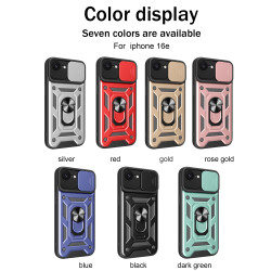 For Apple iPhone 16e Case With Slide Lens Cover Rotating Ring Shockproof Stand Holder Phone Case