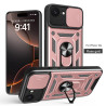 For Apple iPhone 16e Case With Slide Lens Cover Rotating Ring Shockproof Stand Holder Phone Case