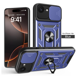 For Apple iPhone 16e Case With Slide Lens Cover Rotating Ring Shockproof Stand Holder Phone Case