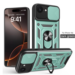 For Apple iPhone 16e Case With Slide Lens Cover Rotating Ring Shockproof Stand Holder Phone Case