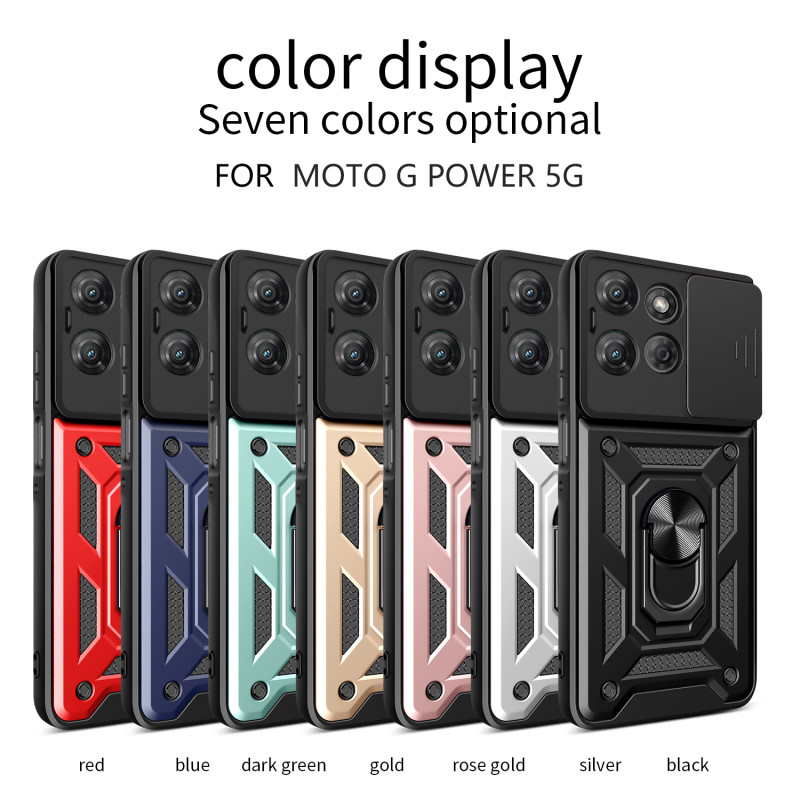 For Moto G Power 2025 Case With Slide Lens Cover Rotating Ring Shockproof Stand Holder Phone Case