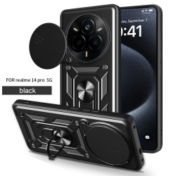 For Realme 14 Pro Case With Slide Lens Cover Rotating Ring Shockproof Stand Holder Phone Case