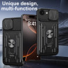 For Apple iPhone 16e Case With Slide Lens Cover Rotating Ring Shockproof Stand Holder Phone Case