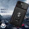 For Apple iPhone 16e Case With Slide Lens Cover Rotating Ring Shockproof Stand Holder Phone Case