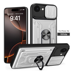 For Apple iPhone 16e Case With Slide Lens Cover Rotating Ring Shockproof Stand Holder Phone Case