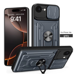 For Apple iPhone 16e Case With Slide Lens Cover Rotating Ring Shockproof Stand Holder Phone Case