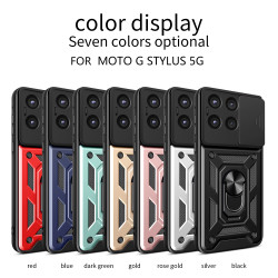 For Moto G Stylus 2025 5G Case With Slide Lens Cover Rotating Ring Shockproof Stand Holder Phone Case