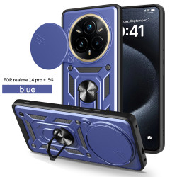 Magnetic Car Mount Phone Case for Realme 14 Pro Plus 5G - Armor Rotating Ring Stand with Slide Lens Cover | Shockproof Anti-Fingerprint Protective Case