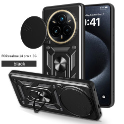 For Realme 14 Pro Plus 5G Case With Slide Lens Cover Rotating Ring Shockproof Stand Holder Phone Case