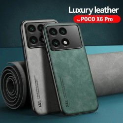 Premium Leather Case for Poco X6 Pro - Magnetic PU Car Mount Holder | Shockproof Silicone Bumper | Durable & Scratch-Resistant...