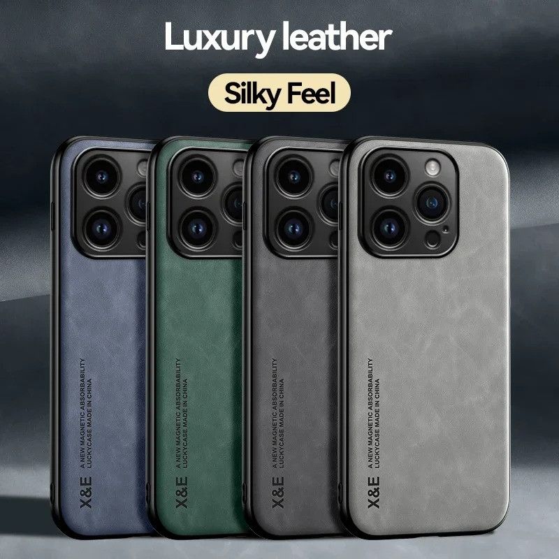 Luxury Leather Case for iPhone 15 Pro Max - Magnetic Car Mount Holder | Shockproof Protection Case for iPhone 15, 14, 13 Pro Max & Plus | Premium PU Leather Cover