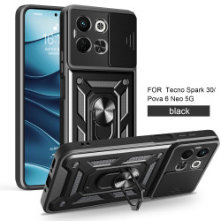 For Tecno Spark 30 5G Case With Slide Lens Cover Rotating Ring Shockproof Stand Holder Phone Case