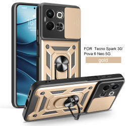 For Tecno Spark 30 5G Case With Slide Lens Cover Rotating Ring Shockproof Stand Holder Phone Case