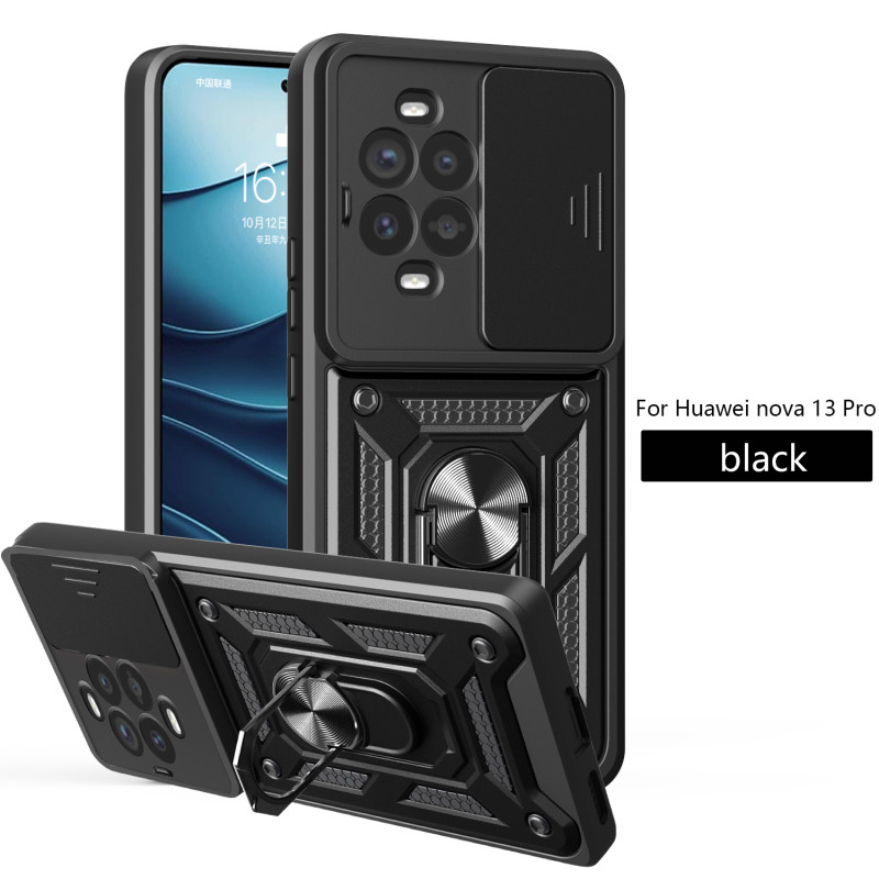 For Huawei nova 13 Pro Case With Slide Lens Cover Rotating Ring Shockproof Stand Holder Phone Case for Huawei nova 13 Pro