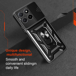 For Honor X5b Plus Case With Slide Lens Cover Rotating Ring Shockproof Stand Holder Phone Case for Honor X5b Plus