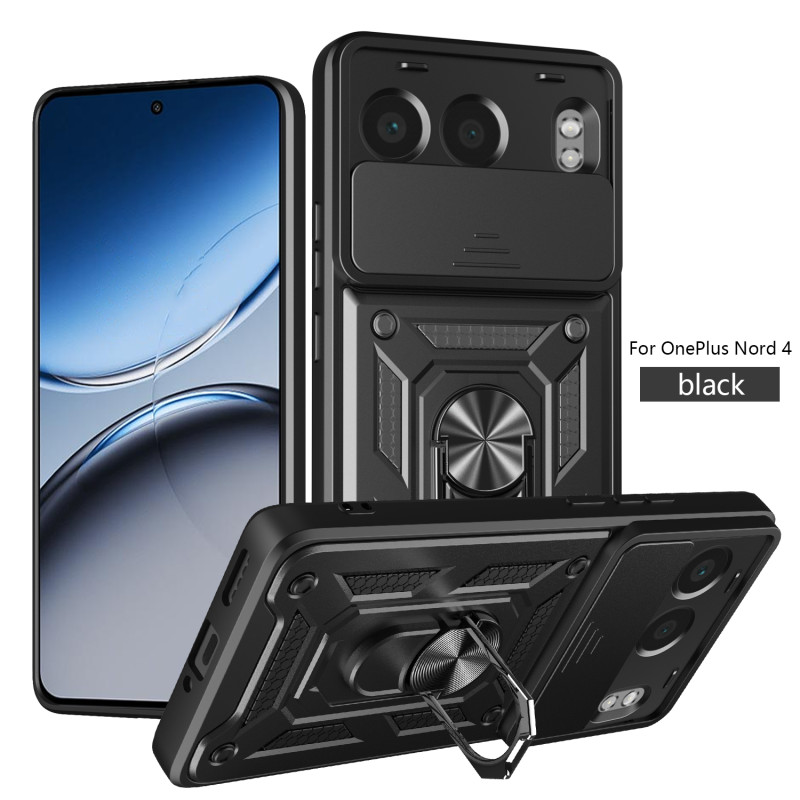 For OnePlus Nord 4 Case With Slide Lens Cover Rotating Ring Shockproof Stand Holder Phone Case for OnePlus Nord 4