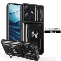 For Infinix Hot 30 Play Case With Slide Lens Cover Rotating Ring Shockproof Stand Holder Phone Case