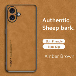 Sheepskin Leather Case for iPhone 16 Pro Max - TPU Soft Frame, Shockproof Camera Protection, Luxury Back Cover for iPhone 16 Plus