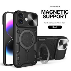 Case For iPhone 16 15 Pro Max Magnetic Slide Camera Protection iPhone16 15 Plus Cover 360 Rotate Kickstand Armor Ring Funda Capa