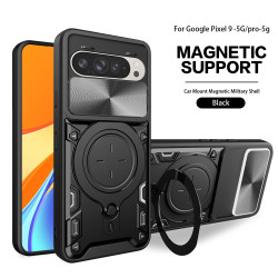 Case For Google Pixel 9 Pro Magnetic Slide Camera Protection Pixel8 Pro Pixel8A Cover 360 Rotate Kickstand Armor Ring Funda Capa