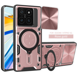 For Xiaomi 14 13T Pro Case With Slide Lens Cover Rotating Ring Shockproof Stand Holder Phone Case for 14 ultra Redmi K60 Ultra