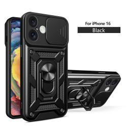 For iPhone 16 15 Pro Max Case With Slide Lens Cover Rotating Ring Shockproof Stand Holder Phone Case for iPhone 16 15 Plus