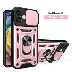 For iPhone 16 15 Pro Max Case With Slide Lens Cover Rotating Ring Shockproof Stand Holder Phone Case for iPhone 16 15 Plus