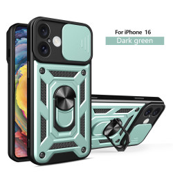 For iPhone 16 15 Pro Max Case With Slide Lens Cover Rotating Ring Shockproof Stand Holder Phone Case for iPhone 16 15 Plus