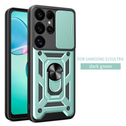 For Galaxy S25 24 Ultra Case With Slide Lens Cover Rotating Ring Shockproof Stand Holder Phone Case for Galaxy S25 24 Plus