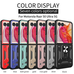 For Moto Razr 50 Ultra Case With Slide Lens Cover Rotating Ring Shockproof Stand Holder Phone Cases for Moto razr+ 2024