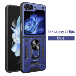 For Samsung Galaxy Z Flip 6 Case With Slide Lens Cover Rotating Ring Shockproof Stand Holder Phone Cases for Galaxy ZFlip5 Flip4