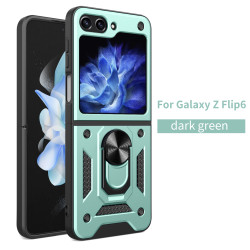 For Samsung Galaxy Z Flip 6 Case With Slide Lens Cover Rotating Ring Shockproof Stand Holder Phone Cases for Galaxy ZFlip5 Flip4