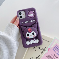 Case for iPhone 16 Pro Max Protect Lens 3D Cartoon KUROMI Shell Coque iPhone 16 Plus Cover Cute Pop Holder Soft Silicone Funda