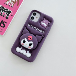 iPhone 16 Pro Max Case – 3D Cartoon KUROMI Soft Silicone Shell with Pop Holder & Lens Protection