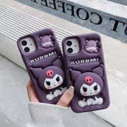 iPhone 16 Pro Max Case – 3D Cartoon KUROMI Soft Silicone Shell with Pop Holder & Lens Protection