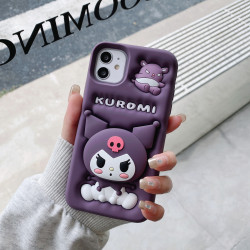 iPhone 16 Pro Max Case – 3D Cartoon KUROMI Soft Silicone Shell with Pop Holder & Lens Protection