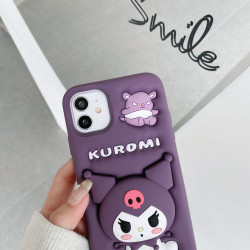 iPhone 16 Pro Max Case – 3D Cartoon KUROMI Soft Silicone Shell with Pop Holder & Lens Protection