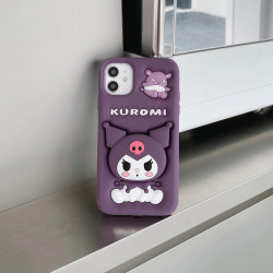 iPhone 16 Pro Max Case – 3D Cartoon KUROMI Soft Silicone Shell with Pop Holder & Lens Protection