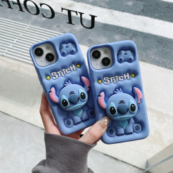 iPhone 16 Pro Max Case – 3D Cartoon Stitch Soft Silicone Shell with Pop Holder & Lens Protection