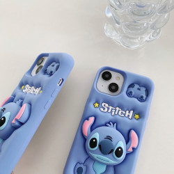 iPhone 16 Pro Max Case – 3D Cartoon Stitch Soft Silicone Shell with Pop Holder & Lens Protection