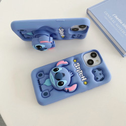 iPhone 16 Pro Max Case – 3D Cartoon Stitch Soft Silicone Shell with Pop Holder & Lens Protection