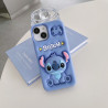 iPhone 16 Pro Max Case – 3D Cartoon Stitch Soft Silicone Shell with Pop Holder & Lens Protection