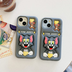 Case for iPhone 16 Pro Max Protect Lens 3D Cartoon TOMJERRY Shell Coque iPhone 16 Plus Cover Cute Pop Holder Soft Silicone Funda