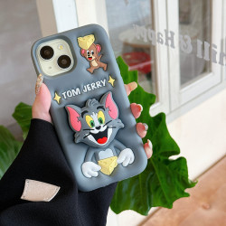 iPhone 16 Pro Max Case – 3D Cartoon TOM & JERRY Soft Silicone Shell with Pop Holder & Lens Protection