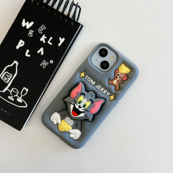 iPhone 16 Pro Max Case – 3D Cartoon TOM & JERRY Soft Silicone Shell with Pop Holder & Lens Protection