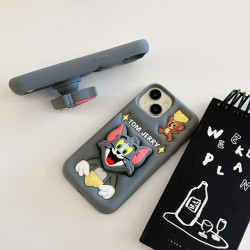 iPhone 16 Pro Max Case – 3D Cartoon TOM & JERRY Soft Silicone Shell with Pop Holder & Lens Protection