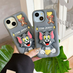 iPhone 16 Pro Max Case – 3D Cartoon TOM & JERRY Soft Silicone Shell with Pop Holder & Lens Protection